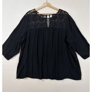Old Navy Women's Black Lace Whimsigoth Witchy Boho Blouse Top XXL Rayon Blend